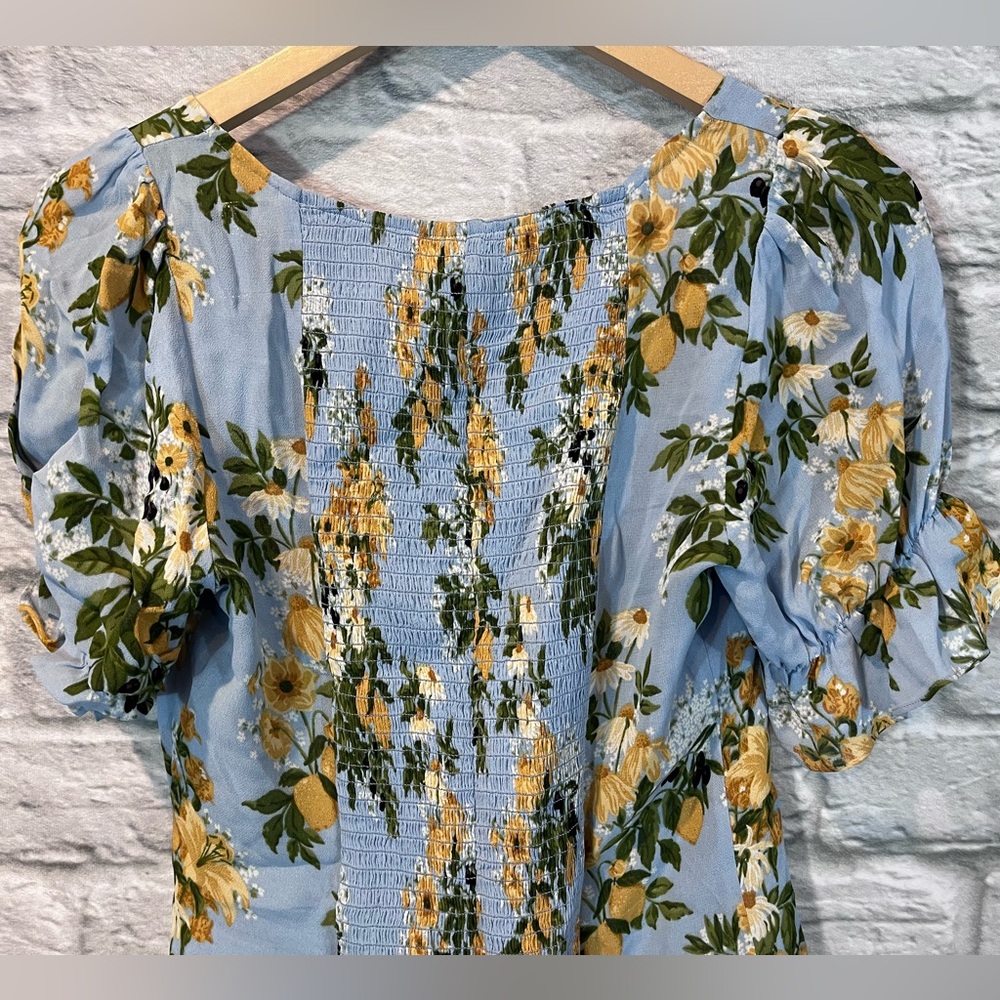 Reformation Blue Floral Sweetheart Top with Yellow Flowers - Picture 9 of 14
